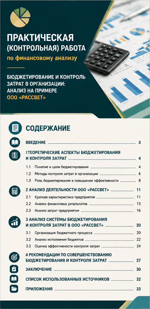 Превью материала «Бюджетирование и контроль затрат в организации: анализ на примере ООО «Рассвет» »