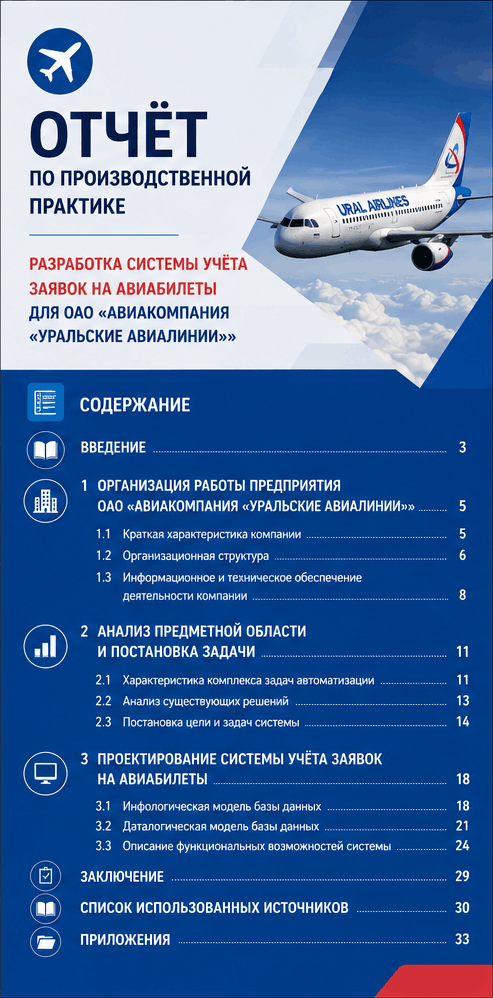 Превью материала «Отчёт по производственной практике: разработка системы учёта заявок на авиабилеты для ОАО «Авиакомпания «Уральские авиалинии»»